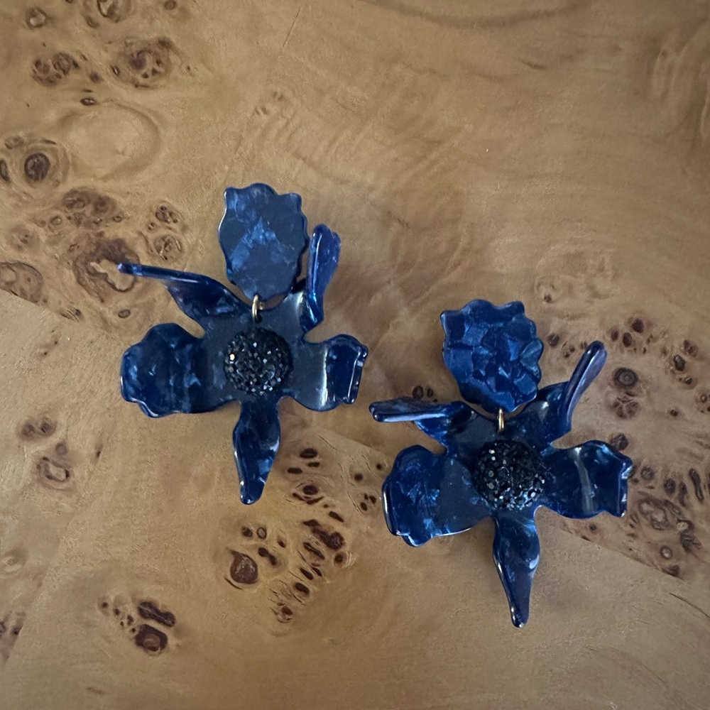 Lele Sadoughi Navy Floral Earrings